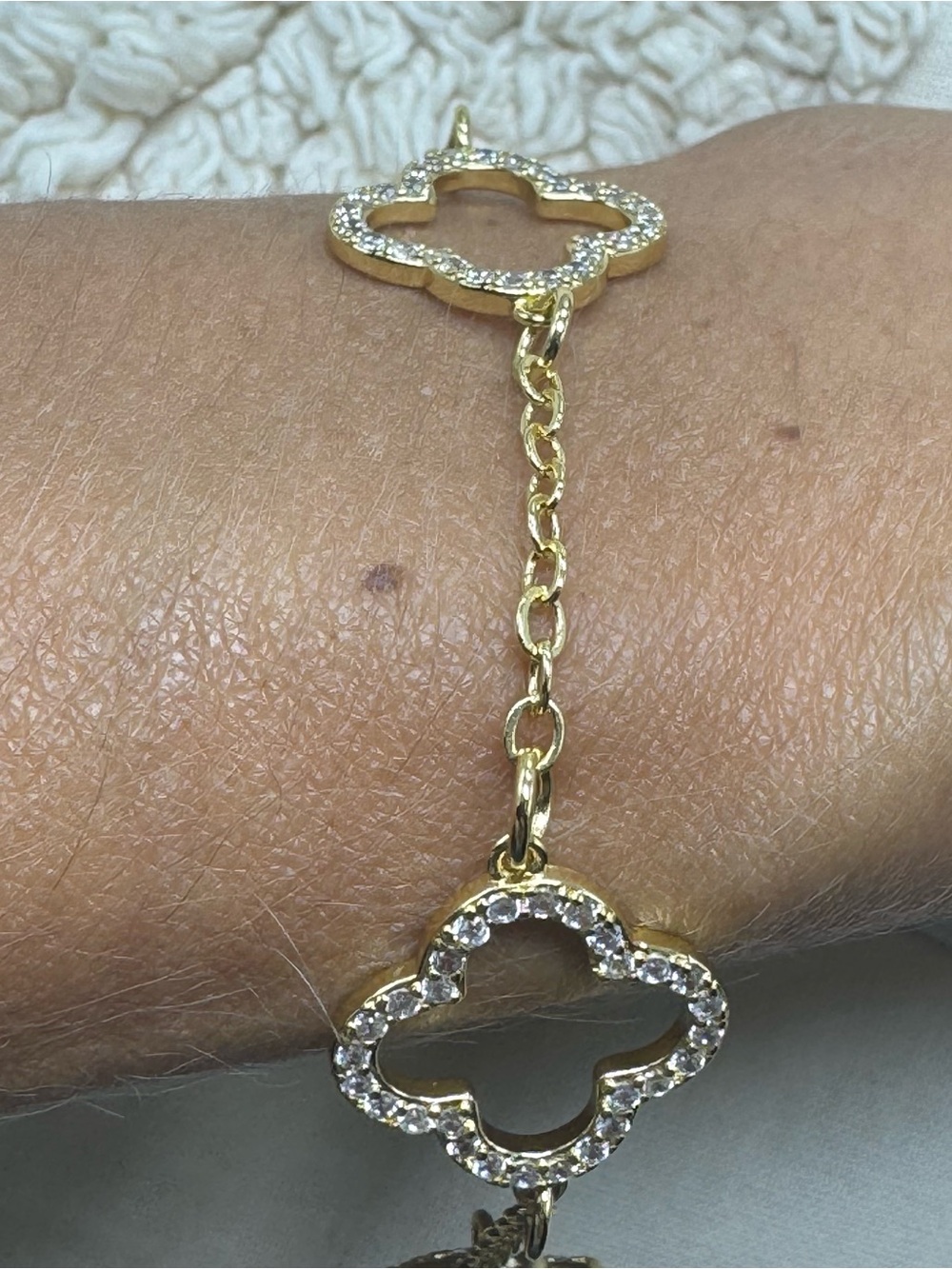14K Gold Plated Crystal Clover Station Bracelet